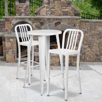 Flash Furniture CH-51080BH-2-30VRT-WH-GG 24" Round Metal Bar Table Set with 2 Vertical Slat Back Barstools in White